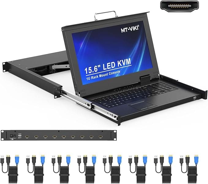 MT-VIKI 8 Port KVM Console HDMI, 1U Rack Mount KVM Console w/15.6'' LC