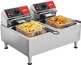 CROSSON ETL Listed Dual Tank 26Lbs Electric Deep Fryer with Solid Basket,Removable Oil Container and Height Adjustable Legs for Restaurant -120V,3600W Commercial Countertop Deep Fryer