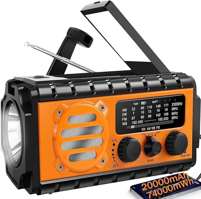 20000mah Hand Crank Emergency Radio,SW/NOAA/AM/FM Weather Radio, Solar...