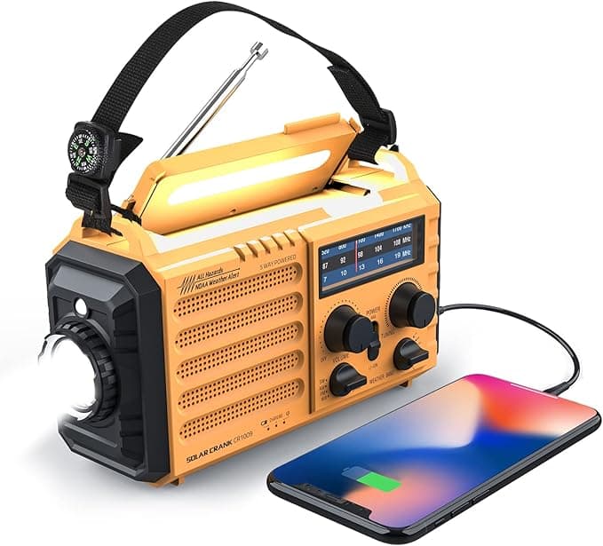 Raynic Weather Radio 5000 Solar Hand Crank Emergency Radio 5 Ways Powe...