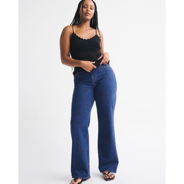 ABERCROMBIE & FITCH | Curve Love High Rise 90s Relaxed Floral Embroidered Jean