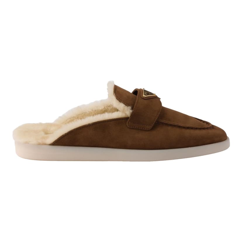 PRADA | Suede and Shearling Mules