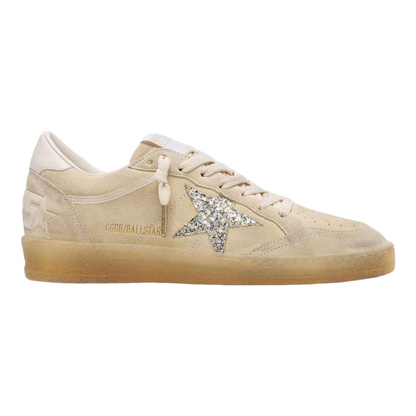 Golden Goose | Ball Star in Pearl Suede with Silver Glitter Star Sneakers