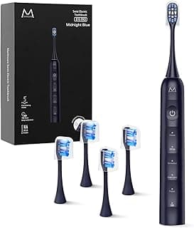 Electric Toothbrush for Adults, Rechargeable Sonic Toothbrush with 180 Days Battery Life, 5 Modes, 48000VPM Motor, Smart Timer, IPX8 Waterproof, 4 Brush Heads and Travel Case, Black