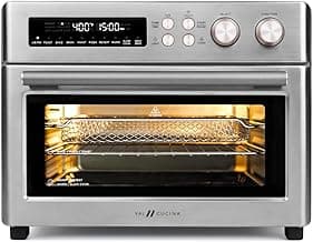 VAL CUCINA Infrared Heating 26.3 QT Air Fryer Toaster Oven, Large Countertop Convection Oven 10-in-1 Combo, 6-Slice Toast, Enamel Baking Pan Easy Clean with Recipe Book, Brushed Stainless Steel Finish