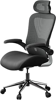 Black Office & Gaming Ergonomic Chair, Breathable Mesh Back & Thickened Curved Leather Seat, 3D Multi-Directional Headrest + Adjustable Lumbar Support, All-Day Comfort for Home Workstations