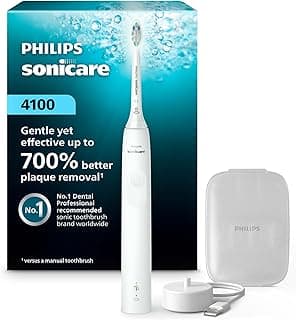 Philips Sonicare 4100 Rechargeable Electric Toothbrush, Advanced Plaque Removal, Pressure Sensor, Includes Brush Head Case, White BD5002AZ