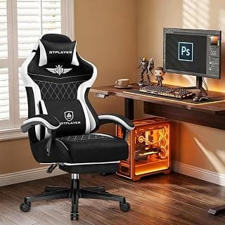 GTPLAYER Gaming Chair with Footrest, Ergonomic Office Chair 400lbs Heavy Duty, Big and Tall Computer Desk Chair with Lumbar Support and Headrest, Breathable Tech Fabric, 90-155° Recline Black