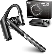 Bluetooth Headset V6.0, Open Ear Wireless Earpiece with Noise Canceling Mic, 96H Talking Time with the 950 mAh Charging Case for iOS Android Laptop, Headphones with Mute Button for Trucker Work