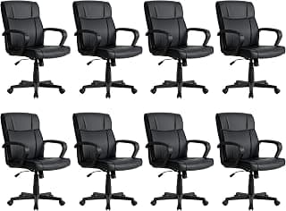 Mid Back Office Desk Chair Set of 8,Leather Conference Room Chairs with Wheels,Ergonomic Computer Swivel Chair with Rocking Function for Home Office,Black