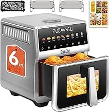 Stainless Steel Air Fryer 6 Qt, Ceramic glaze Air Fryer, Stainless Steel Housing& Full Metal Inner Pot, PTFE and PFAS Free, 9 Digital One-Touch Cook Functions,120°F~450°F, 1700W