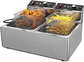 Commercial Deep Fryer,3400W Electric Deep Fryers with Baskets | Thickened Stainless Steel Countertop Oil Fryer,10L X 2(21.3QT) Electric Countertop Fryer for Restaurant and Home Use